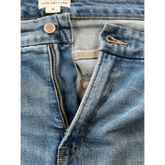 Good American Good Curve High Rise Skinny Crop Distressed Destroyed Jean Size 16 - Picture 4 of 9